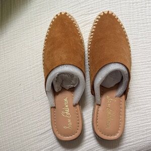 Sam Edelman Tan Cognac Suede Rattan Espadrille Mules Slides Size 6.5